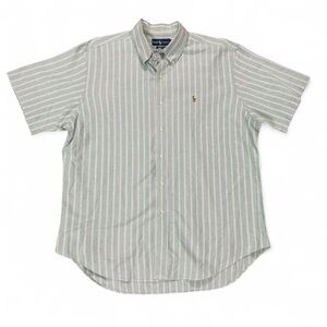 POLO Ralph Lauren green striped button up short sleeve shirt size XL